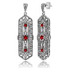 Natural  2Ct Ruby 925 Solid Sterling Silver Victorian Style Earrings Fb10