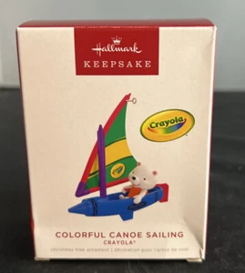 Hallmark Colorful Canoe Sailing Crayola Crayon Bear Christmas Ornament 2022 - Picture 1 of 2