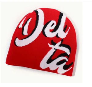 Delta Red with White and Black Beanie Hat, Fall Winter - Picture 1 of 3