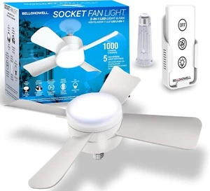 Bell + Howell Socket Fan Ceiling Light with Remote Control, 1000 Lumens Light - Picture 1 of 6