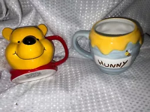 2x Disney Winnie The Pooh Bear Shaped Character 3D Mug and hunny pot mug - Picture 1 of 7