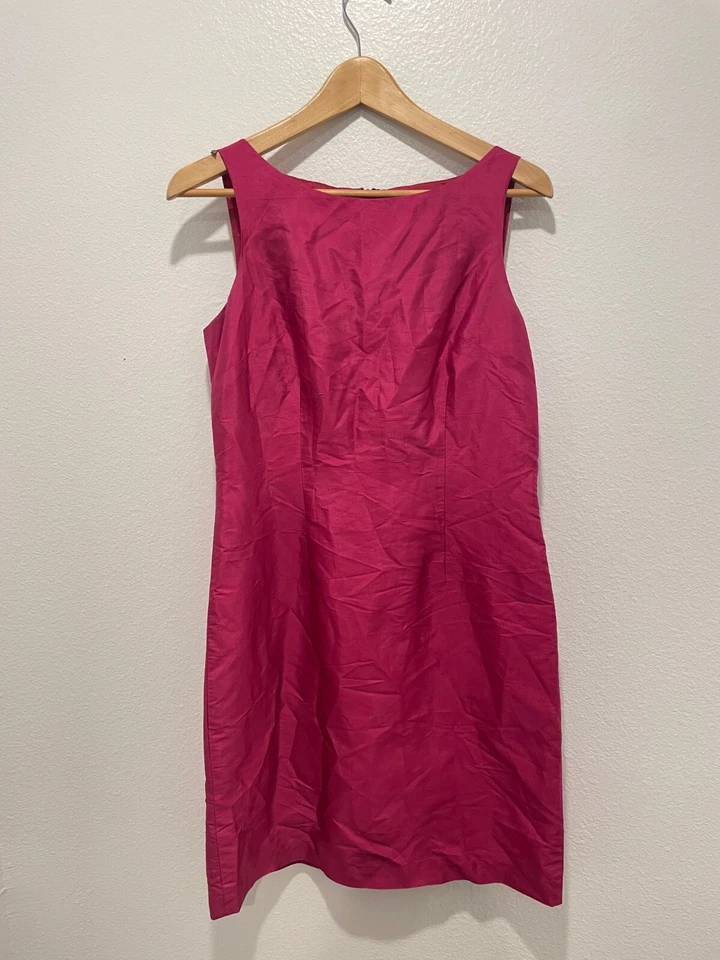 Vintage Casual Corner Womens Sheath Dress Size 6 Fuschia Silk Satin Minimalist - Image 1 of 4