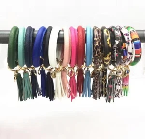 Llavero Borla Círculo Cuero PU Llavero Muñequera Redondo Brazalete Pulsera Regalos - Imagen 1 de 29