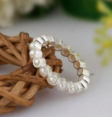 3MM Round White Pearl 14k White Gold Full Eternity Stackable Women Ring - Image 1 of 4