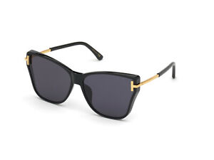 TOM FORD FT0808-K/S 01A BLACK GOLD WOMEN'S OVERSIZE SUNGLASSES MADE IN ITALY