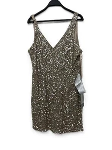Nuevo Vestido de Cóctel Mac Duggal Brillante Dorado Lentejuelas Cuello en V Tanque 5201 Talla 12 - Imagen 1 de 7