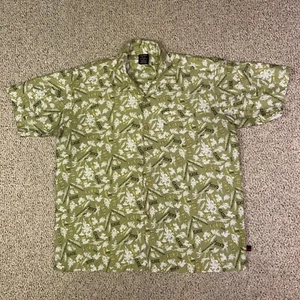 Camicia Fubu Uomo 2X Verde Spell Out Manica Corta Hawaiana Camp Casual Bottoni - Foto 1 di 10