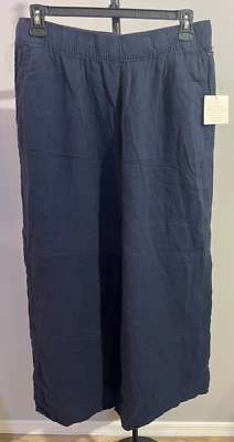 Pantalones Sigrid Olsen Azul Marino Lino XL Cintura Elástica Pierna Ancha Nuevos con Etiquetas Foto 1 de 4