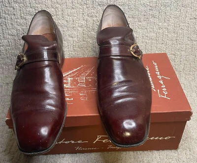 De Colección Salvatore Ferragamo Mocasines Marrón Óxido Para Hombres 9.5D Oro Hebilla Steve CAJA Foto 1 de 4
