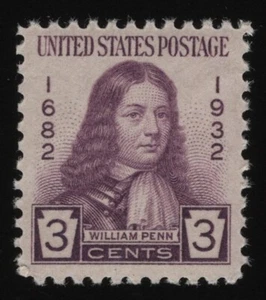 #724 3c William Penn, Mint NH OG **ANY 5=FREE SHIPPING** - Picture 1 of 1