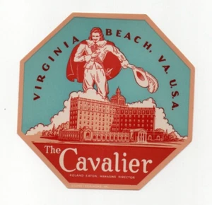 Etichetta bagaglio hotel vintage THE CAVALIER Virginia Beach VA - Foto 1 di 2