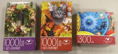 3 Cardinal Puzzles"Cat In Autumn Tree" "Beautiful Wreath" & "Paper Parasols"-New - Image 1 of 4