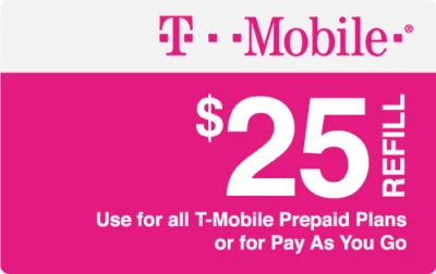 T-Mobile  Prepaid $25 Refill Top-Up Prepaid Card , AIR TIME  PIN / RECHARGE  - Image 1 of 2