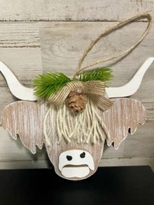 Highland Kuh Christbaumschmuck Bauernhaus Kuhkopf Holz - Bild 1 von 1