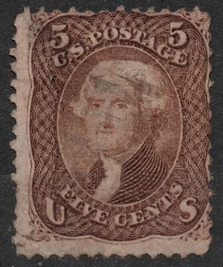 Sn:US #80 1867 5c US POSTAGE Thomas Jefferson , National Bank Note Co. Grilled - Picture 1 of 2