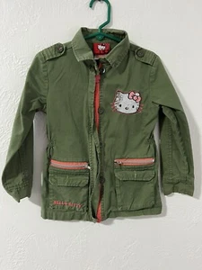Hello Kitty Green Denim Cotton Jacket Girls Sz 5 Sequin Logo - Picture 1 of 4