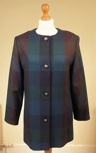 Avoca Size UK IRL 14 EU 40 Pure New Wool Check Long Line Boxy Jacket Blue Green - Picture 1 of 12