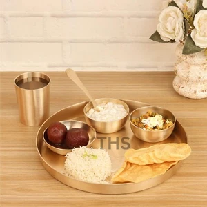 Geschirrset |matte Oberfläche|1 Teller (11,5 Thali) 6-teilig Kansa Thali Set - Bild 1 von 5