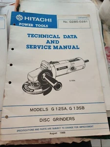 Technical Service Manual For Hitachi G12SA, G13SB Disc Grinder Repair Shop - Picture 1 of 2