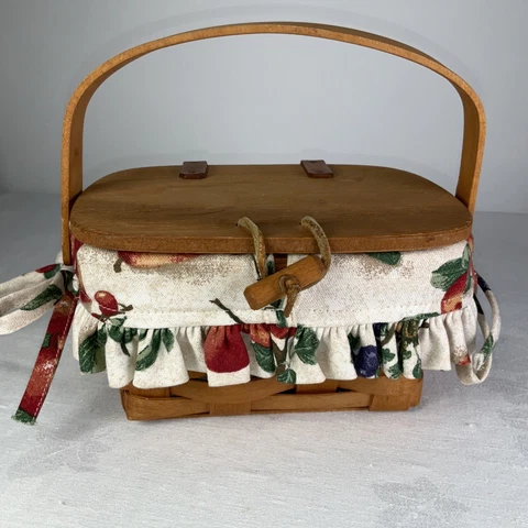 Longaberger 1992 Heartland Small Purse Basket w/ Fruit Medley fabric liner Cover