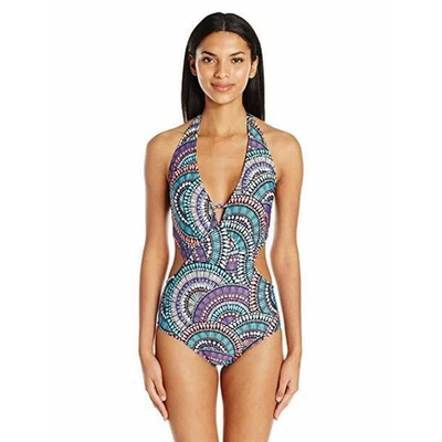 Laundry Shelli Segal Tamanho XS One-Piece Halter Neck Mono Batik Chic Novo com etiquetas $130 - Imagem 1 de 2