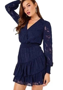 New Lilly Pulitzer Cristiana Long Sleeve Dress 2 True Navy Crepe Swirl NEW *flaw - Picture 1 of 14