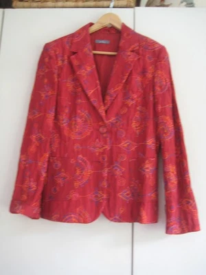 Dibari red embroidered linen/viscose blend long sl. jacket, unused with tag, 16 - Image 1 of 4