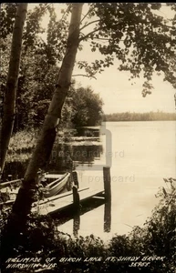 RPPC Harshaw, WI Blick auf Birch Lake am Shady Brook, Dock Wisconsin Postkarte - Bild 1 von 5