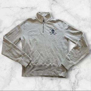 Vtg Ralph Lauren Rugby Skull Crossbones RLFC Small 1/4 Zip Pullover Sweatshirt  - Picture 1 of 11
