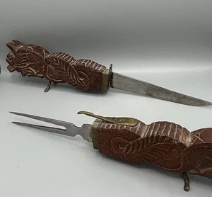 Hand Carved Double Dragon Wood Carving Set from India- Beautiful Detail - Picture 1 of 9