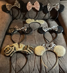 Cerchietto orecchie Disney World Minnie Mouse ghepardo leopardo stampa animalier paillettes - Foto 1 di 2