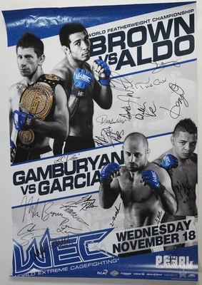 Jose Aldo Mike Brown Cub Swanson Signed by Card WEC 44 Fight Poster UFC SBC 32 - Image 1 of 4