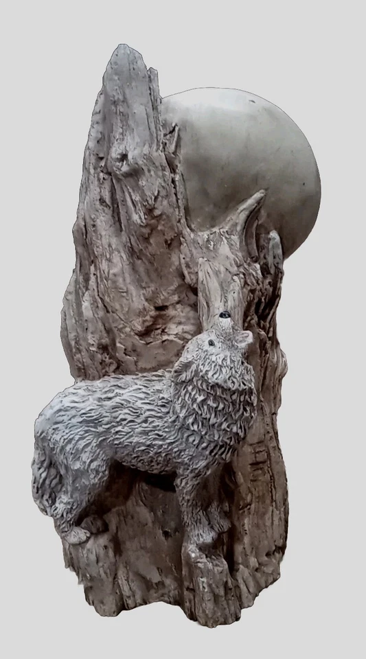 Escultura de yeso/arcilla única de lobo aullando a la luna 11"x5" DE COLECCIÓN Foto 1 de 4
