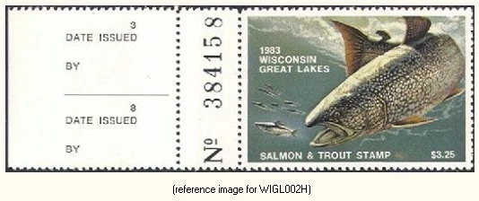 HALFPRICEFISH Wisconsin Great Lakes Salmon 1983 $3.25 w/Left Tab - Image 1 of 1