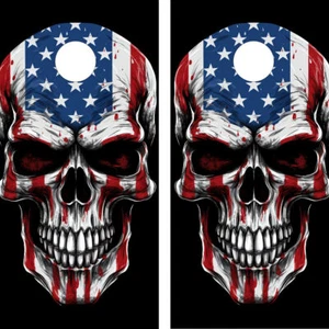 WATERPROOF & FADEPROOF Cornhole Board Wraps /   / USA Skull - Picture 1 of 3