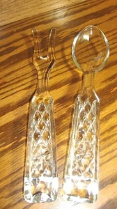 Vtg Large Elegant Crystal Cut Glass Salad Serving Spoon& Fork Set Home Decor 597 - Picture 1 of 3