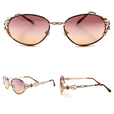 Óculos de sol oval dourado elegante anos 90 clássico verdadeiro vintage marrom lente moda feminina - Imagem 1 de 4