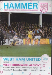 1981/82 WEST HAM UNITED V WEST BROMWICH ALBION 01-12-1981 LEAGUE CUP REPLAY - Picture 1 of 1