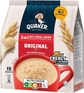 QUAKER 3-in-1 Oat Cereal Drink Original Flavour 12 Sachets x 28g (336g) - Picture 1 of 5