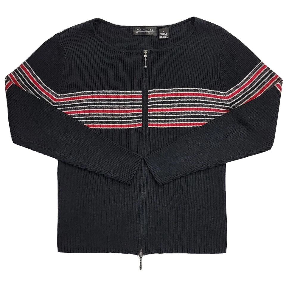 Blusa suéter All Points Reference Point feminina casual zíper completo tamanho P preta vermelha - Imagem 1 de 4