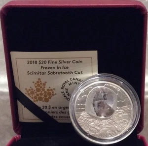 2018 Scimitar Sabre-Tooth Cat Frozen in Ice $20 1OZ PureSilver Proof Coin Canada - Bild 1 von 4