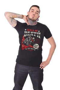 Hotrod Hellcat Wall of Death Motorcycle Skeleton Rockabilly Men's T-Shirt - Picture 1 of 3