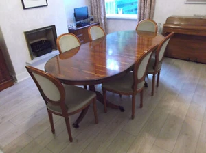 Vintage Reproduction Regency Style Yew Veneered Oval Dining Table & 6 Chairs - Picture 1 of 13