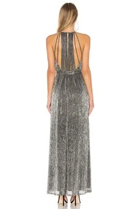 Halston Heritage High Neck Metallic Maxi Party Cocktail Evening Dress Size 10 - Picture 1 of 9