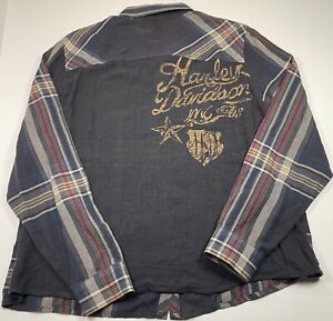 Harley Davidson Flannel Plaid Shirt Women’s Long Sleeve Button Up Size Large