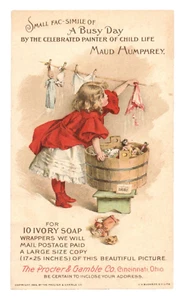 c1896 Ivory Soap Procter Gamble Trade Card Maud Humphrey Artist Red Girl Laundry - Picture 1 of 2