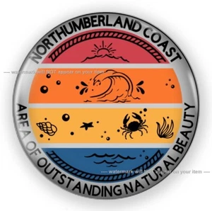NORTHUMBERLAND COAST AONB Round Fridge Magnet Badge style 75x75mm #M9005 - Picture 1 of 2