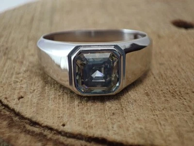 Anillo solitario de diamantes grises tratados certificado de 3,70 quilates de plata de ley 925 Foto 1 de 4