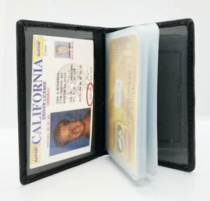 Schwarz Leder Kreditkarten Ausweisetui Herren Geldbörse Klarsicht Hüllen Organizer - Bild 1 von 10