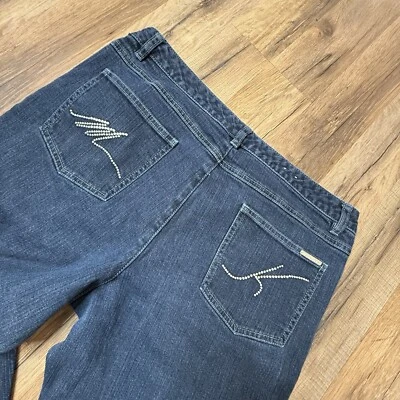 Michael Kors 闪亮牛仔裤女式 14 靴型喇叭低腰铆钉口袋裤子 — 第 1/4 张图片